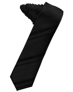 Cardi Self Tie Black Striped Satin Skinny Necktie