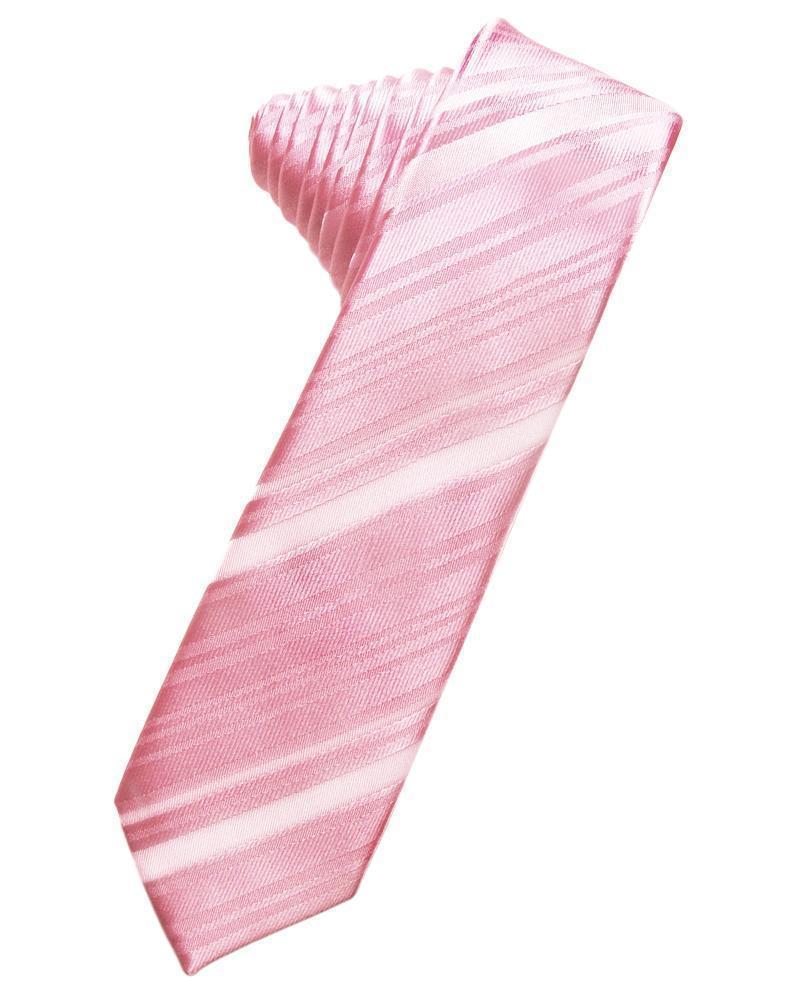 Cardi Self Tie Coral Striped Satin Skinny Necktie