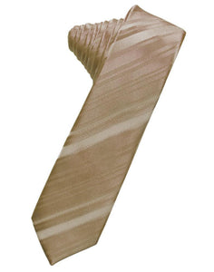 Cardi Self Tie Latte Striped Satin Skinny Necktie