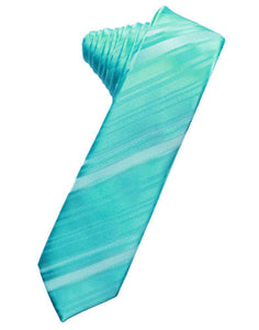 Cardi Self Tie Pool Striped Satin Skinny Necktie