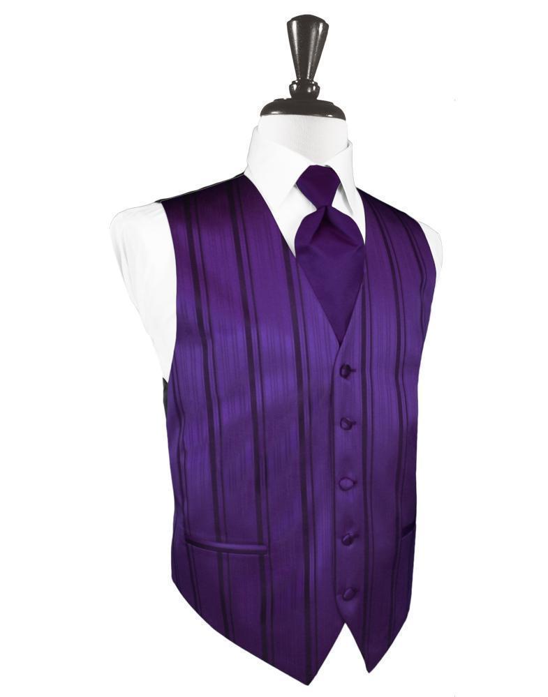 Purple Striped Satin Tuxedo Vest CardiInternational