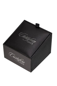 Cristoforo Cardi Black Circular Onyx with Silver Feather Cut Edge Studs and Cufflinks Set