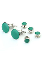 Cristoforo Cardi Green with Silver Trim Studs and Cufflinks Set