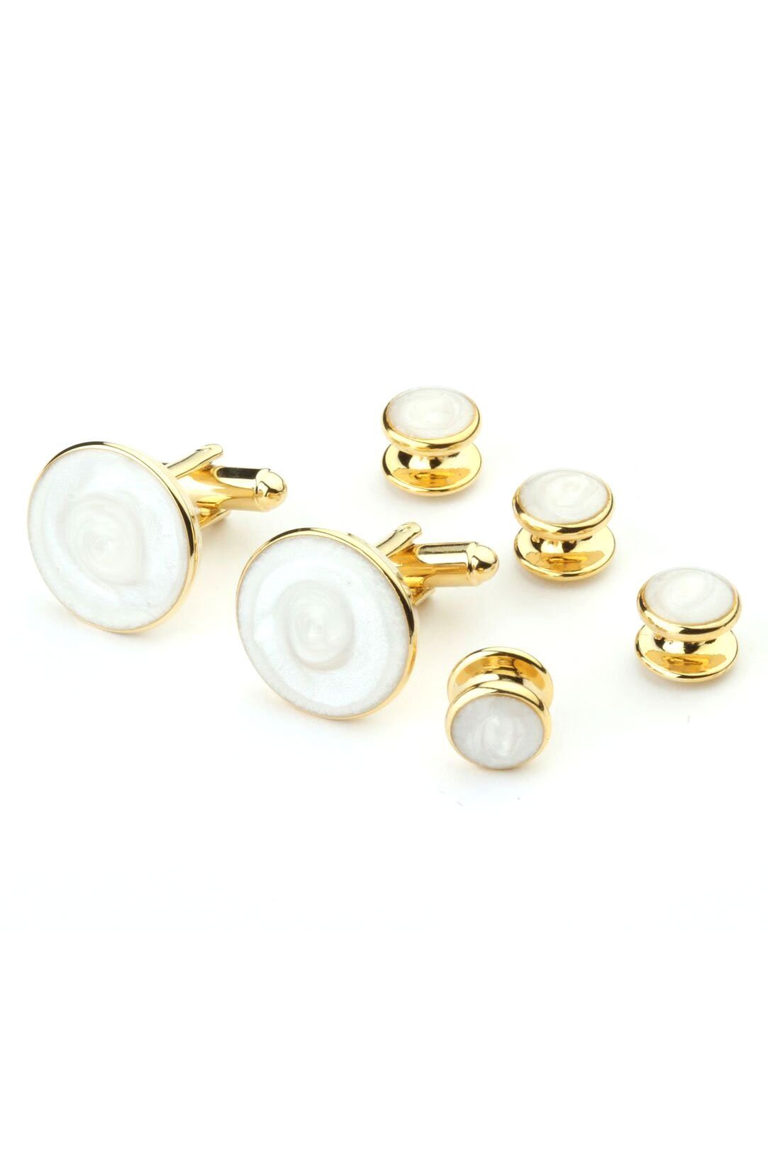 Cristoforo Cardi Mother of Pearl with Gold Trim Studs and Cufflinks Set