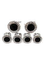 Black Onyx with Rope Silver Trim Studs and Cufflinks Set