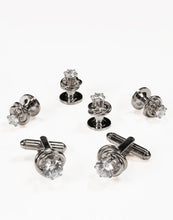 Cristoforo Cardi Crystal in Silver Loveknot Studs and Cufflinks Set