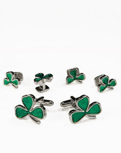 Cristoforo Cardi Irish Clovers Silver Studs and Cufflinks Set