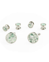 Cristoforo Cardi Mosaic Circular Mother of Pearl with Silver Trim Studs and Cufflinks Set