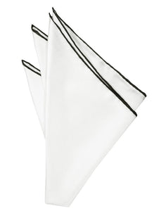 Cristoforo Cardi White Silk with Black Hand Rolled Trim Pocket Square